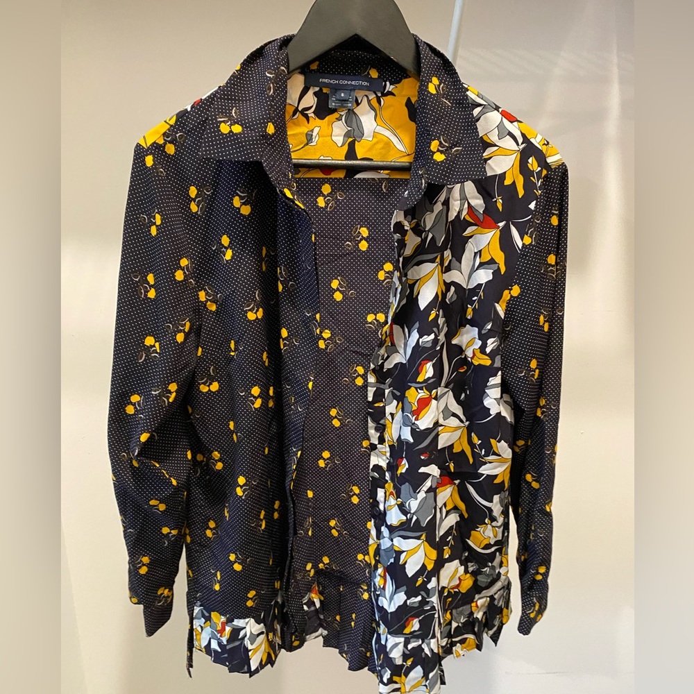 French Connection Floral Lemon Button Down Blouse